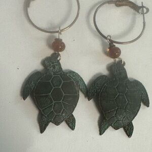 Green Turtle Hoop Earrings